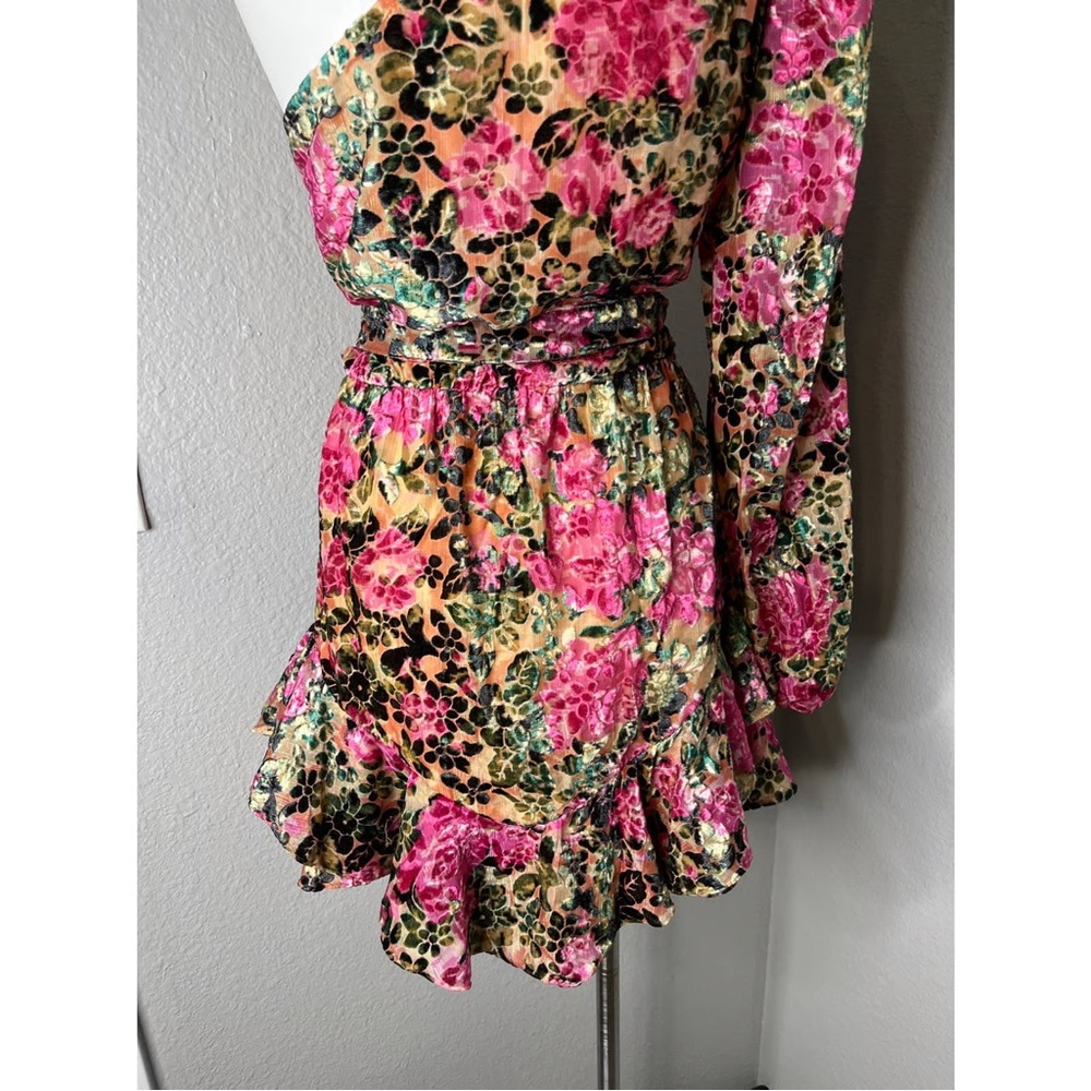 HEMANT & NANDITA Vibrant Floral One-Shoulder Mini Dress